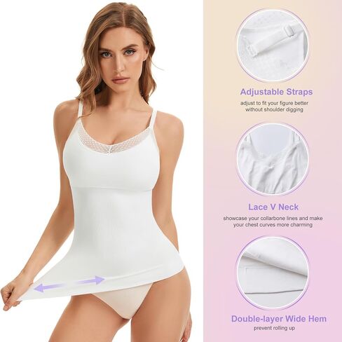 Tummy Control Shapewear Tank Tops for Women V-Neck Camisole Tops Compression Tanks Body Shaper Lace Camisole Cami in Kuwait