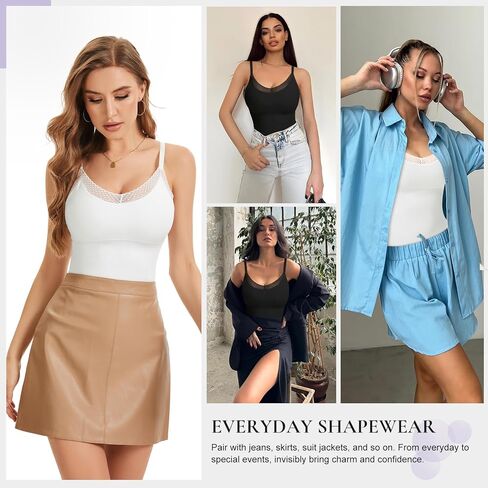 Tummy Control Shapewear Tank Tops for Women V-Neck Camisole Tops Compression Tanks Body Shaper Lace Camisole Cami in Kuwait
