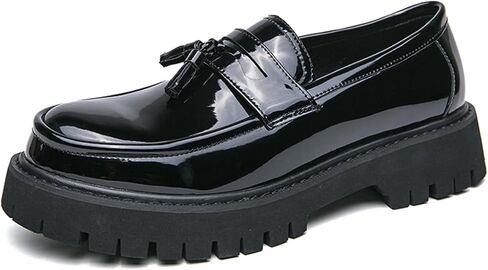 Men's Fashion Chunky Platform Penny Loafers Luxury Round Toe Slip-On Dress Shoes with Non-Slip Lug Sole for Business Work and Daily Casual Wear in Kuwait