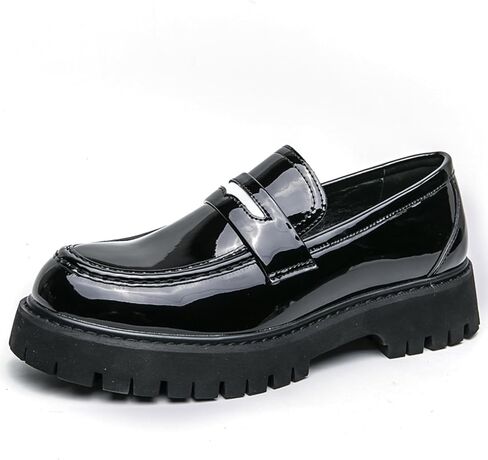 Men's Fashion Chunky Platform Penny Loafers Luxury Round Toe Slip-On Dress Shoes with Non-Slip Lug Sole for Business Work and Daily Casual Wear in Kuwait