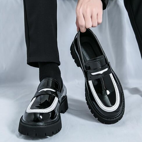 Men's Fashion Chunky Platform Penny Loafers Luxury Round Toe Slip-On Dress Shoes with Non-Slip Lug Sole for Business Work and Daily Casual Wear in Kuwait