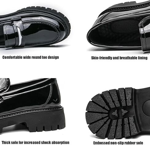 Men's Fashion Chunky Platform Penny Loafers Luxury Round Toe Slip-On Dress Shoes with Non-Slip Lug Sole for Business Work and Daily Casual Wear in Kuwait
