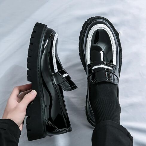 Men's Fashion Chunky Platform Penny Loafers Luxury Round Toe Slip-On Dress Shoes with Non-Slip Lug Sole for Business Work and Daily Casual Wear in Kuwait