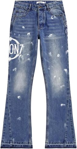 SHION7 Relaxed Bell Bottom Jeans for Men, Hip Hop Streetwear Flared Denim Pants, Men's Stylish Crafted Jean Trousers in Saudi Arabia