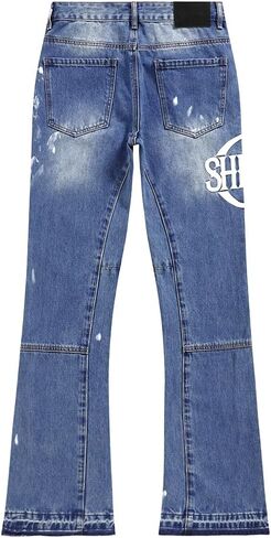 SHION7 Relaxed Bell Bottom Jeans for Men, Hip Hop Streetwear Flared Denim Pants, Men's Stylish Crafted Jean Trousers in Saudi Arabia