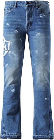 SHION7 Relaxed Bell Bottom Jeans for Men, Hip Hop Streetwear Flared Denim Pants, Men's Stylish Crafted Jean Trousers in Saudi Arabia