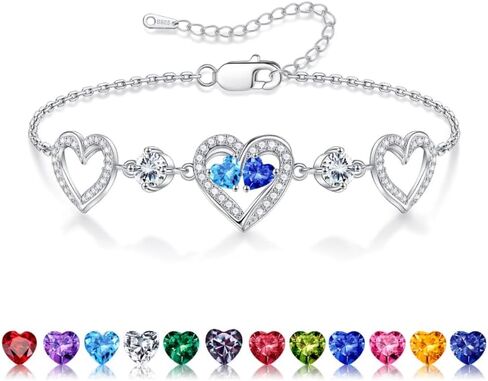 أساور Iefil Birthstone للنساء - 925 Sterling Silver Rose Heart Birthstone Bracelet Anniversary Gifts for Hom in Kuwait