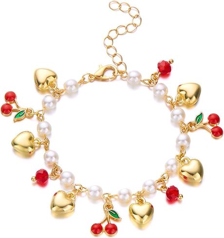 Cute 3d Dainty Strawberry Link Women'S Pearl Beaded Bracelet Adjustable Summer Fruit Bracelet Fashion Charm Jewelry in Saudi Arabia