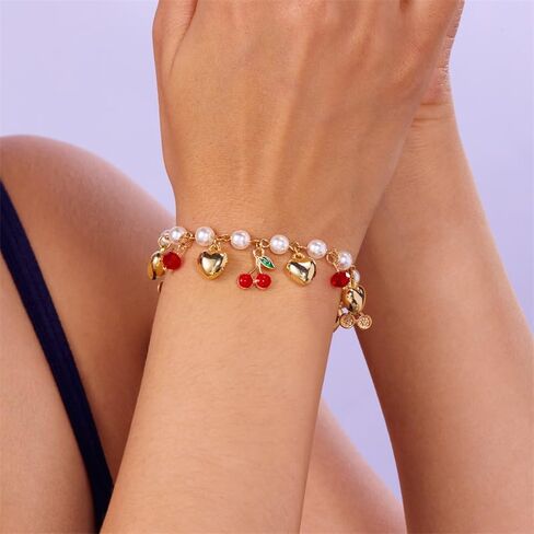 Cute 3d Dainty Strawberry Link Women'S Pearl Beaded Bracelet Adjustable Summer Fruit Bracelet Fashion Charm Jewelry in Saudi Arabia