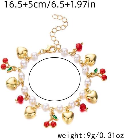 Cute 3d Dainty Strawberry Link Women'S Pearl Beaded Bracelet Adjustable Summer Fruit Bracelet Fashion Charm Jewelry in Saudi Arabia