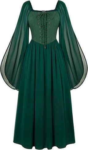 Scarlet Darkness Renaissance Costume Women Lace Up Split Bell Sleeve Medieval Dress in Saudi Arabia