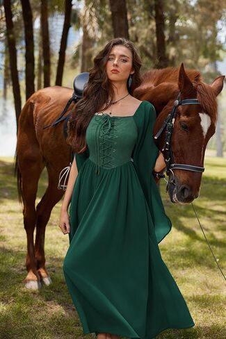 Scarlet Darkness Renaissance Costume Women Lace Up Split Bell Sleeve Medieval Dress in Saudi Arabia