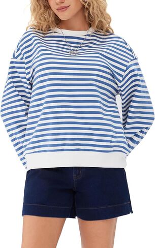 CIDER Womens Striped Long Sleeve Sweatshirt Casual Pullover Top in Saudi Arabia
