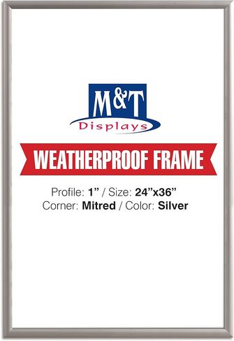 M&T Displays Weatherproof Snap Poster Frame 24x36 Inch Black 1" Aluminum Profile Front Loading Wall Mounting Picture Photo Document Certificate Sign Holder Mitered Corner Anti Glare Cover in Saudi Arabia
