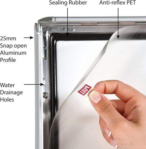 M&T Displays Weatherproof Snap Poster Frame 24x36 Inch Black 1" Aluminum Profile Front Loading Wall Mounting Picture Photo Document Certificate Sign Holder Mitered Corner Anti Glare Cover in Saudi Arabia
