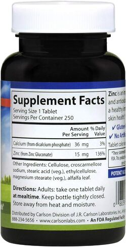 Carlson Labs Zinc, 15mg, 250 Tablets in Saudi Arabia