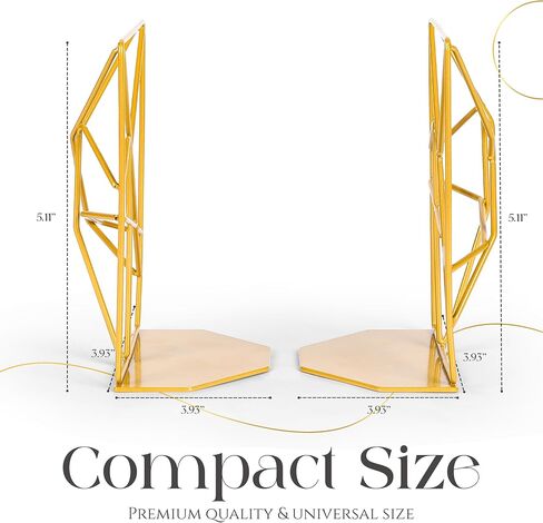 Decorative Geometric Design Gold Metal Bookends for Shelves with Powder Coating Finish – Elegant Non-Skid Lightweight Desktop Book Stand for Office, Home, Room Decor – Set of 2pcs in Saudi Arabia