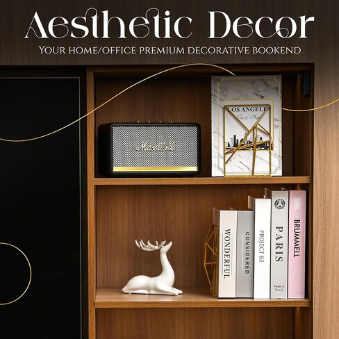 Decorative Geometric Design Gold Metal Bookends for Shelves with Powder Coating Finish – Elegant Non-Skid Lightweight Desktop Book Stand for Office, Home, Room Decor – Set of 2pcs in Saudi Arabia