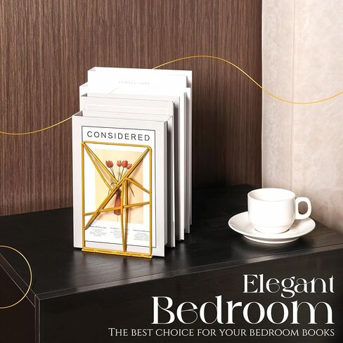 Decorative Geometric Design Gold Metal Bookends for Shelves with Powder Coating Finish – Elegant Non-Skid Lightweight Desktop Book Stand for Office, Home, Room Decor – Set of 2pcs in Saudi Arabia