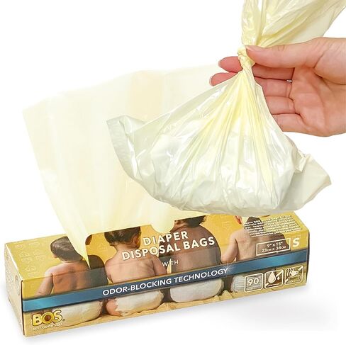 BOS Odor-Sealing Dirty Diaper Trash Bags - Disposable Bags - Scent & Smell Free (200 Bags) [Size: XS, Color: Creem Yellow]★Brand new packaging design!! in Kuwait