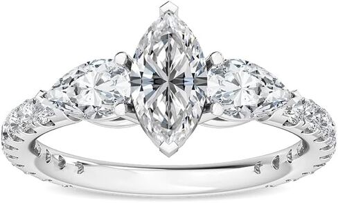 1-5 Carat (ctw) White Gold Marquise,Round,Pear Cut LAB GROWN Diamond Three Stone Engagement Ring (Color D-E Clarity VS1-VS2) in Saudi Arabia