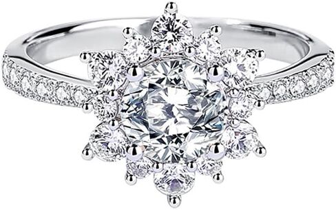 S925 Sterling Silver عباد الشمس تصميم 1 قرص مخالفة الماس | Clarity VVS1 ، D-Color | حلقة وعد الزفاف الساحرة in Saudi Arabia
