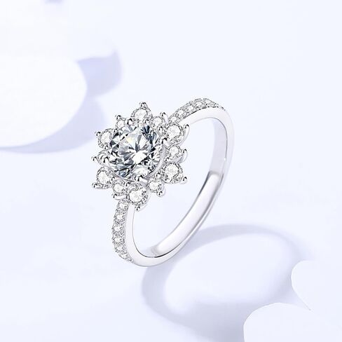 S925 Sterling Silver عباد الشمس تصميم 1 قرص مخالفة الماس | Clarity VVS1 ، D-Color | حلقة وعد الزفاف الساحرة in Saudi Arabia