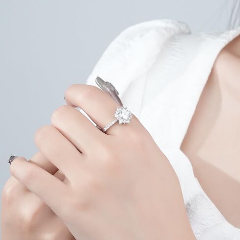 S925 Sterling Silver عباد الشمس تصميم 1 قرص مخالفة الماس | Clarity VVS1 ، D-Color | حلقة وعد الزفاف الساحرة in Saudi Arabia