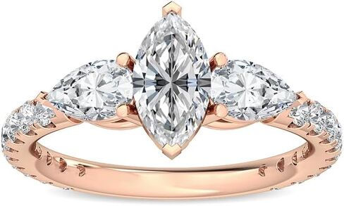 1-5 Carat (ctw) White Gold Marquise,Round,Pear Cut LAB GROWN Diamond Three Stone Engagement Ring (Color D-E Clarity VS1-VS2) in Saudi Arabia