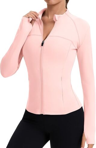 راببين للسيدات الكامل zip zip justicets Running Slim Fit Athletic Tops مع ثقوب الإبهام in Kuwait