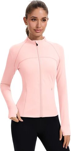 راببين للسيدات الكامل zip zip justicets Running Slim Fit Athletic Tops مع ثقوب الإبهام in Kuwait