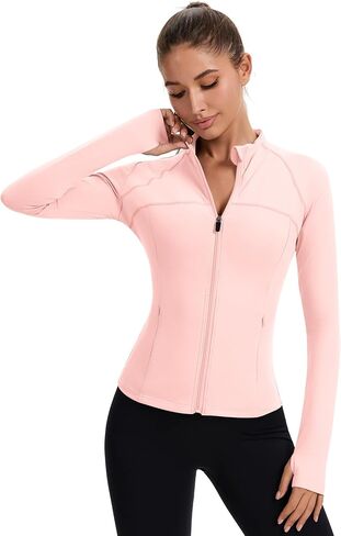 راببين للسيدات الكامل zip zip justicets Running Slim Fit Athletic Tops مع ثقوب الإبهام in Kuwait