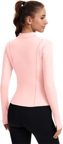 راببين للسيدات الكامل zip zip justicets Running Slim Fit Athletic Tops مع ثقوب الإبهام in Kuwait
