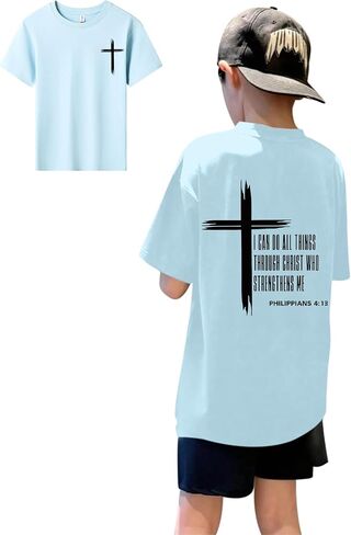 KEEVICI Boys Christian Graphic Tees God Jesus Shirts for Kids Cross Faith Bible Verse Inspirational Religious Cotton T Shirt in Kuwait