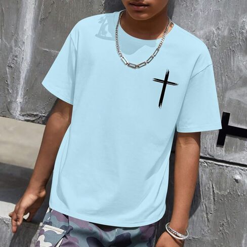 KEEVICI Boys Christian Graphic Tees God Jesus Shirts for Kids Cross Faith Bible Verse Inspirational Religious Cotton T Shirt in Kuwait