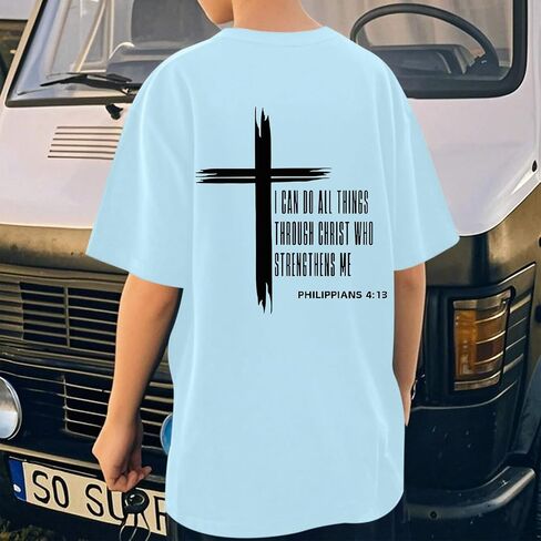 KEEVICI Boys Christian Graphic Tees God Jesus Shirts for Kids Cross Faith Bible Verse Inspirational Religious Cotton T Shirt in Kuwait
