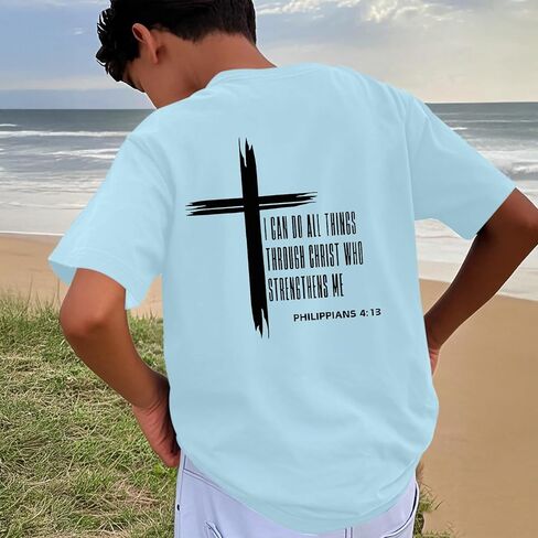 KEEVICI Boys Christian Graphic Tees God Jesus Shirts for Kids Cross Faith Bible Verse Inspirational Religious Cotton T Shirt in Kuwait