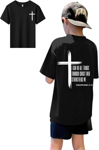 KEEVICI Boys Christian Graphic Tees God Jesus Shirts for Kids Cross Faith Bible Verse Inspirational Religious Cotton T Shirt in Kuwait