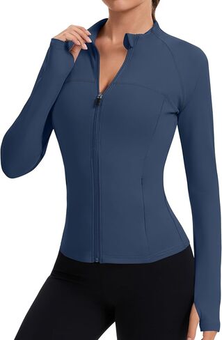 راببين للسيدات الكامل zip zip justicets Running Slim Fit Athletic Tops مع ثقوب الإبهام in Kuwait
