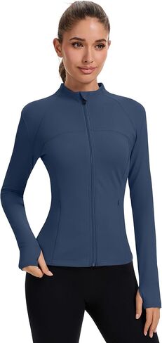 راببين للسيدات الكامل zip zip justicets Running Slim Fit Athletic Tops مع ثقوب الإبهام in Kuwait