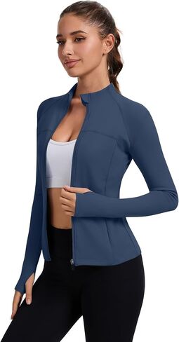 راببين للسيدات الكامل zip zip justicets Running Slim Fit Athletic Tops مع ثقوب الإبهام in Kuwait