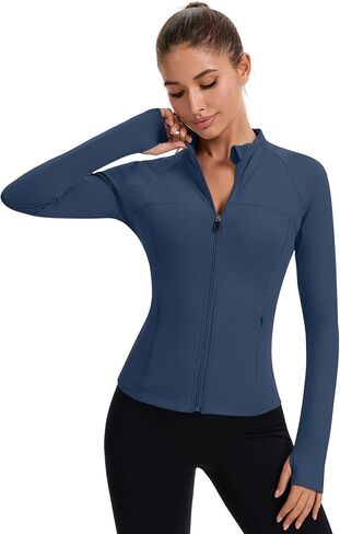 راببين للسيدات الكامل zip zip justicets Running Slim Fit Athletic Tops مع ثقوب الإبهام in Kuwait