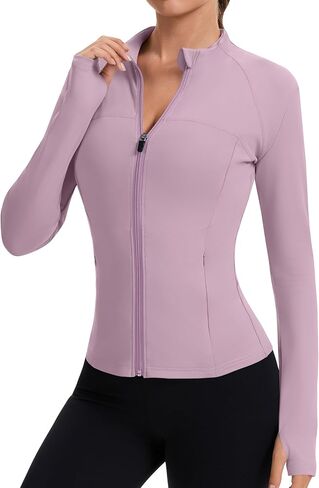 راببين للسيدات الكامل zip zip justicets Running Slim Fit Athletic Tops مع ثقوب الإبهام in Kuwait