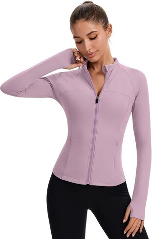 راببين للسيدات الكامل zip zip justicets Running Slim Fit Athletic Tops مع ثقوب الإبهام in Kuwait