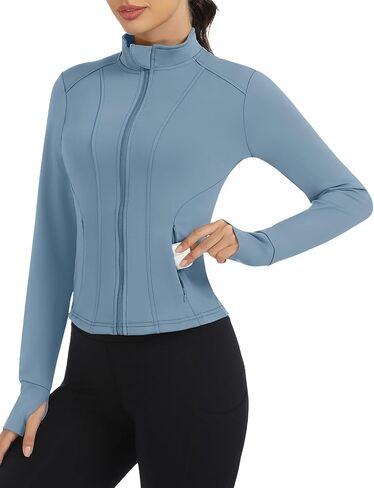 Loovoo Women's Workout Jacket Lightweight Zip Up Athletic Jackets Cropped Slim Fit Running Yoga Tops with Pockets in Kuwait