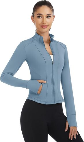 Loovoo Women's Workout Jacket Lightweight Zip Up Athletic Jackets Cropped Slim Fit Running Yoga Tops with Pockets in Kuwait