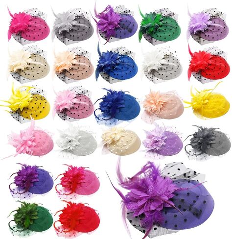 24 Pcs Vintage Fascinators Hats with Clips, 20s 50s Fascinators Veil Pillbox Headwear for Ladies Cocktail Halloween Weddings Christmas Birthday Supplies(12 Colors) Multicolor in Saudi Arabia