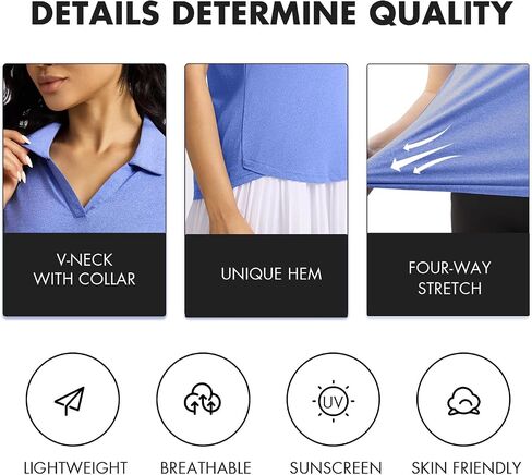 قمصان تنس غولف للسيدات بأكمام قصيرة بولو كولو تمارس تجريب الرقبة قمم UV حماية خفيفة الوزن رطوبة فتيل in Saudi Arabia