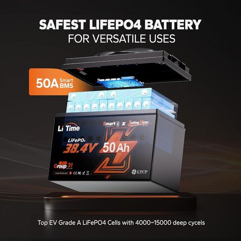 LITIME 36V 50AH محرك BLUETOOTH LOW-TEMP Protection بطارية LifePo4 Buit في 50A BMS ، بطارية فوسفات الحديد الليثيوم العميقة. in Kuwait