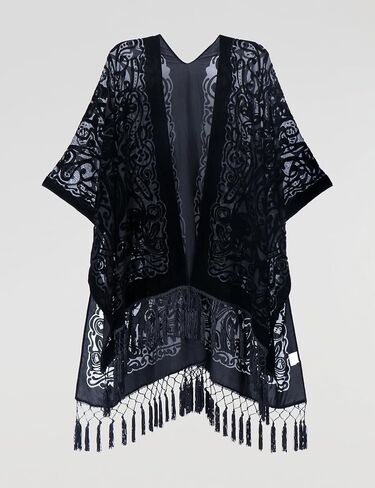WeHello Women's Burnout Velvet Kimono Long Cardigan Cover Up with Tassel Rusty in Saudi Arabia